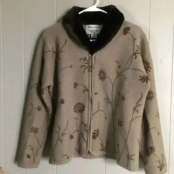 Wondra Wool By Knitting Needless Zip Up Faux Fur Collar Jacket Size S - Picture 1 of 7
